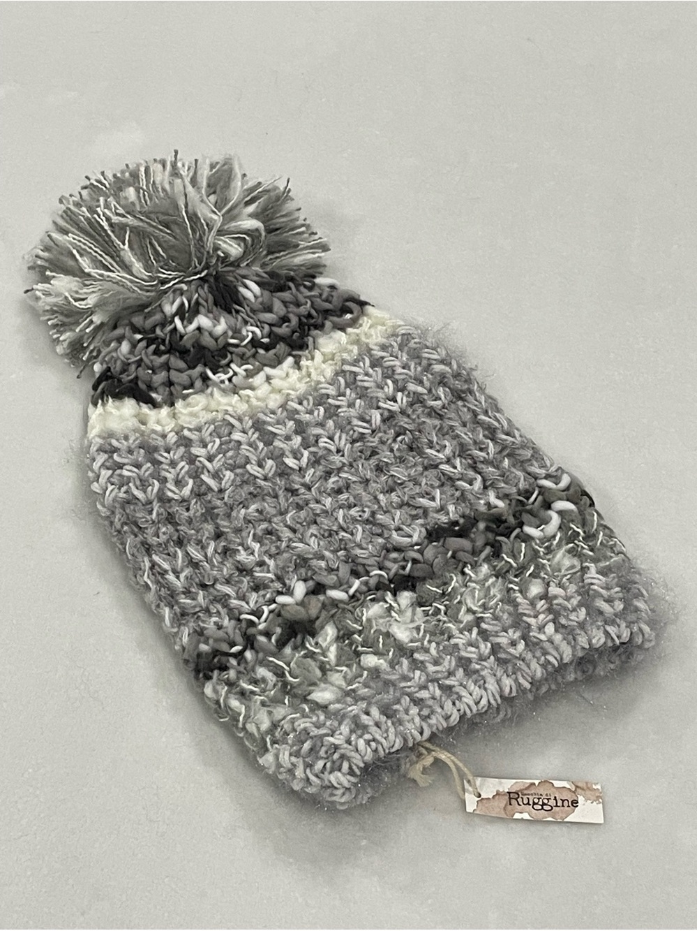 Ruggine Pom-Pom Gray Marled Knit Beanie NWT